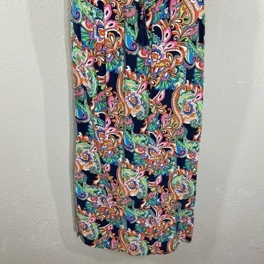 Tommy Bahama Mare Multi Paisley Print Elastic Tie Waist Slit Side Maxi Dress S